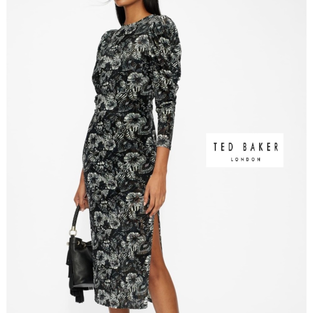 Ted Baker Alicah devore mesh midi dress floral pattern size 1
